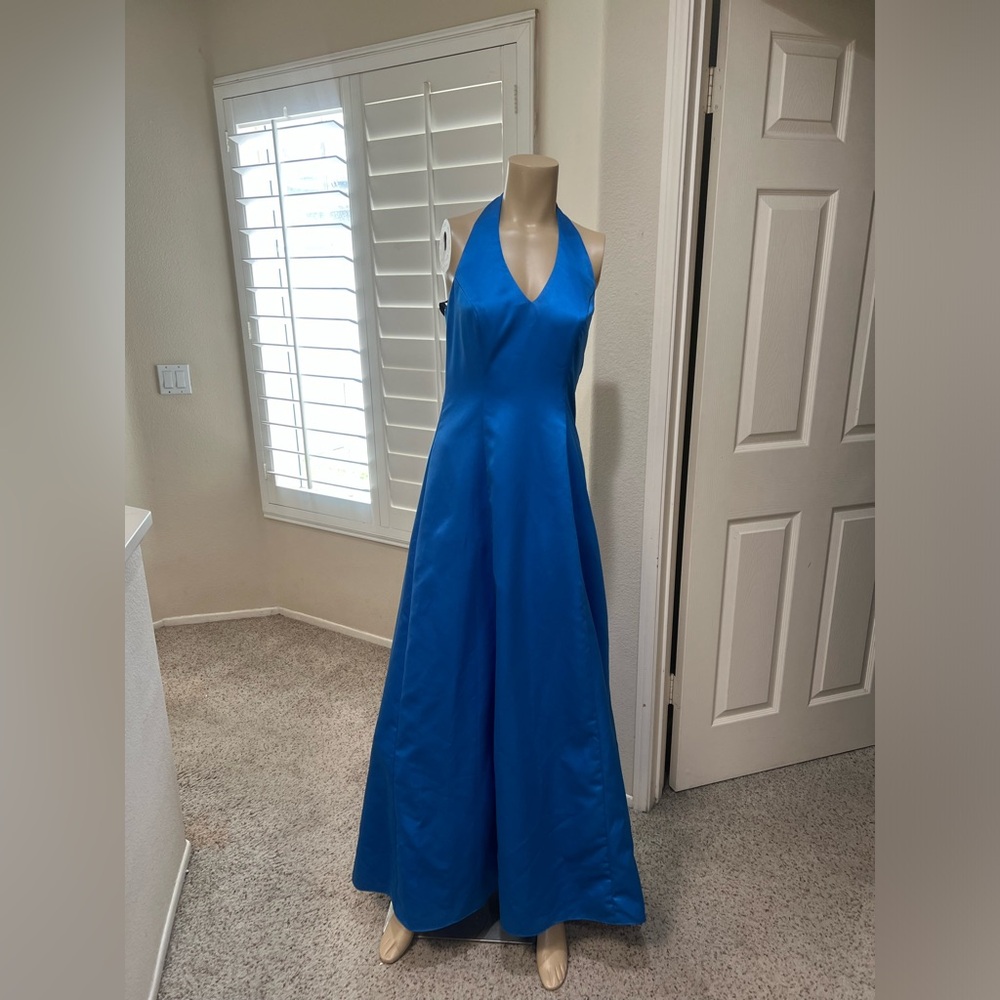 Vintage Royal Blue Sleeveless Halter‎ Long Tulle Gown Formal Dress Romantic SZ 6